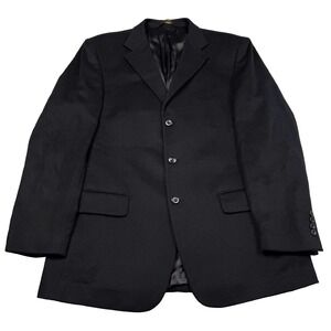 Men' Black Cashmere Wool Blazer Sport Coat Size 42R Pronto Moda Lana‎ Lux Italy